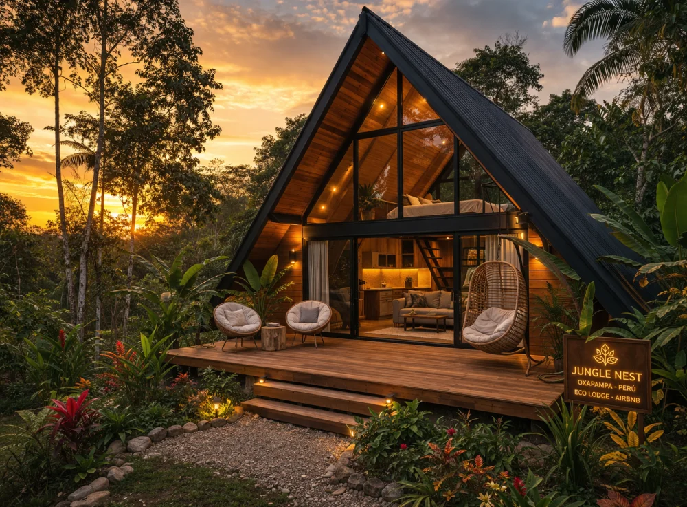 Cabaña moderna para Airbnb con estructura metálica